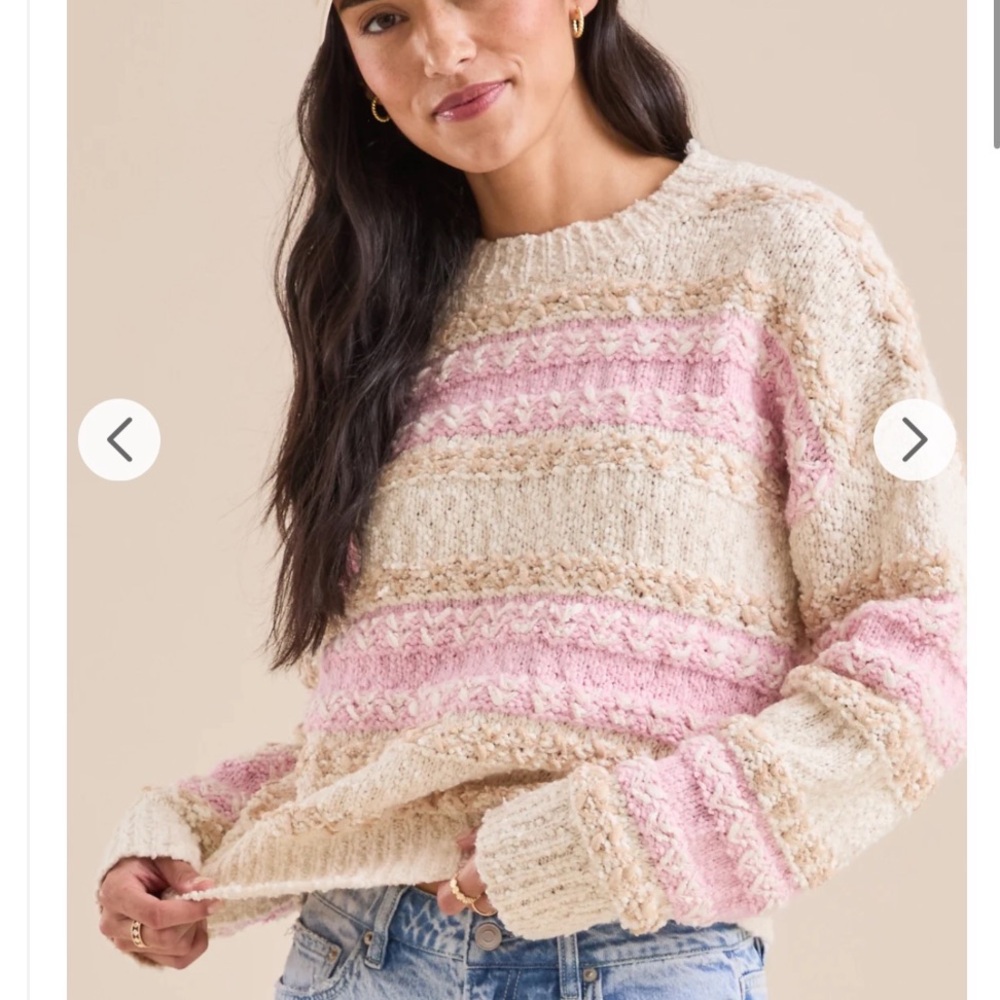 Altar'd State Pink and Tan Crewneck Sweater